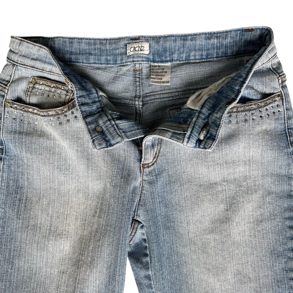Cache Womens Rhinestone Embellished Jeans 8 Cropped Capris Chic Glam Casual Y2K - Picture 10 of 13